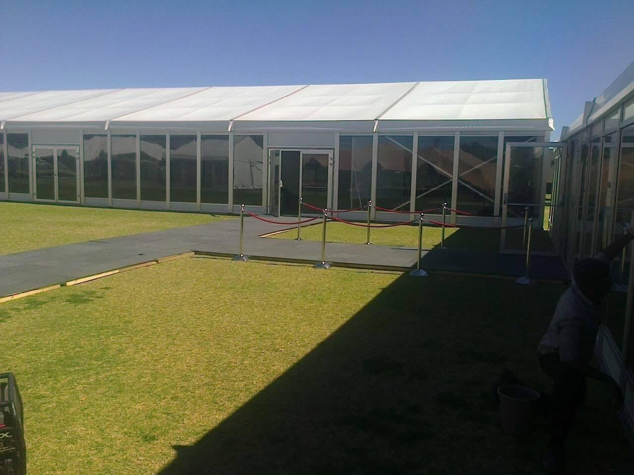 Glass-walled marquee